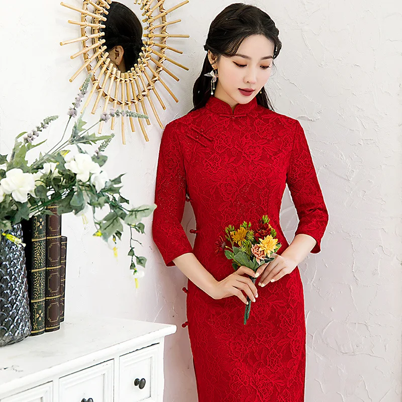 Cheongsam Wedding Jacquard Retro Artistic High-End Elegant Special-Interest Design Sexy Banquet Clothes Toast Clothing Photo