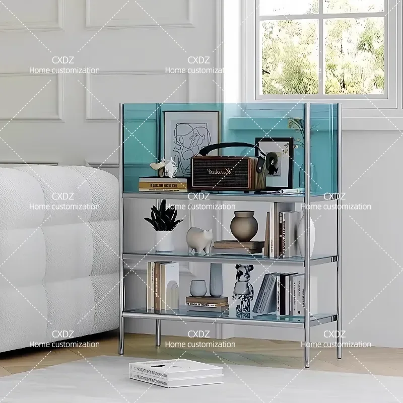 Acrylic Storage Rack Sofa Side Table Metal Floor Display Stand Small Transparent Shelf for Living Room Home Organization