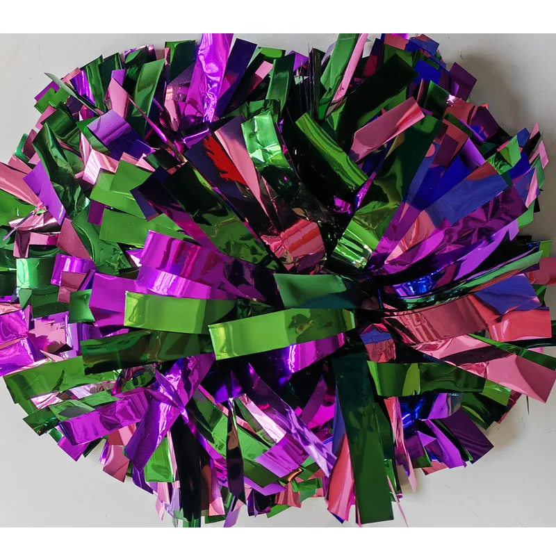 1PIECE,Cheerleader Pom Pom ,metallic green pink and purple,Custom Size and Color, Baton Handle