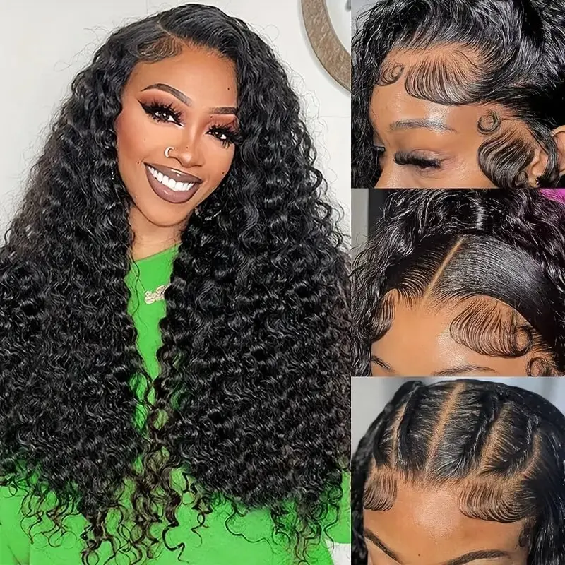 Natural Black 13x4 Lace Front  Deep Wave 18 40 Inch Glueless 150% Curly Frontal Full Wig For Women Human Hair Wigs