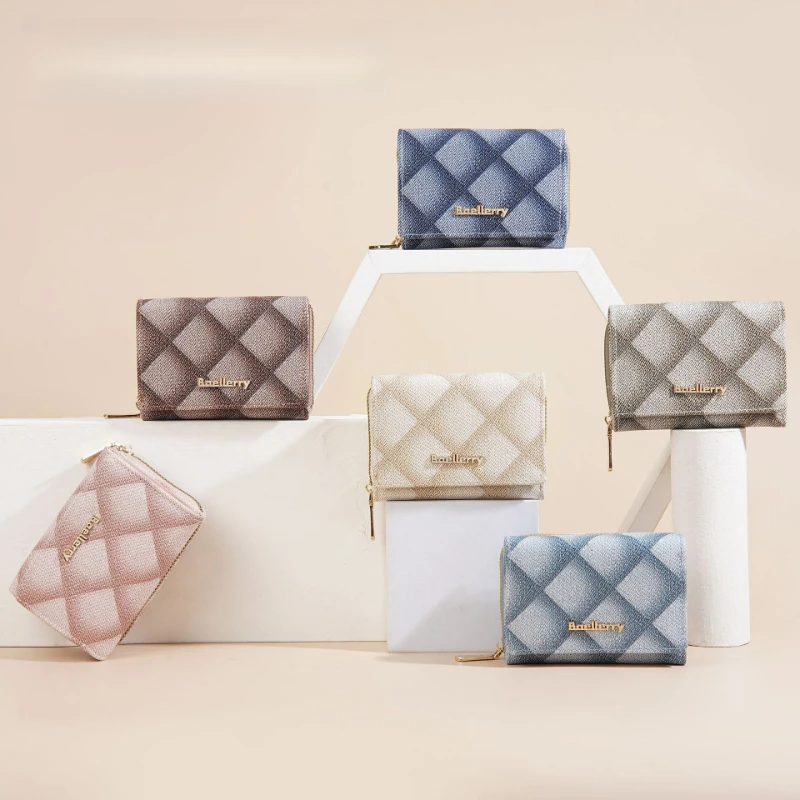 

New Multi-Functional Women'S Purse Compact Three-Fold Multi-Card Zipper Purse Small Fragrant Card Holder