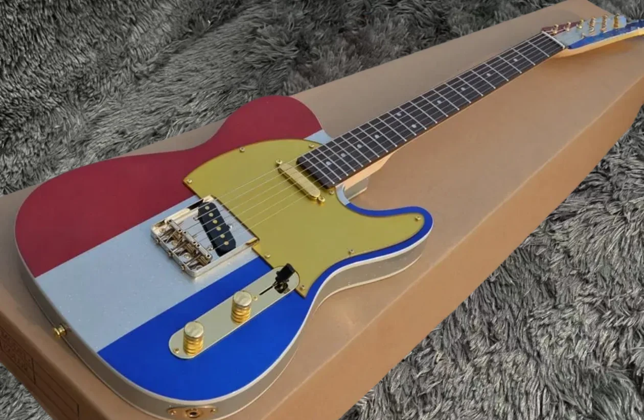 شحن مجاني باك أوين طبعة محدودة 1996 كبير لامع أحمر أبيض أزرق جيتار كهربائي موالفات ذهبية عتيقة ، صورة ذهبية #5