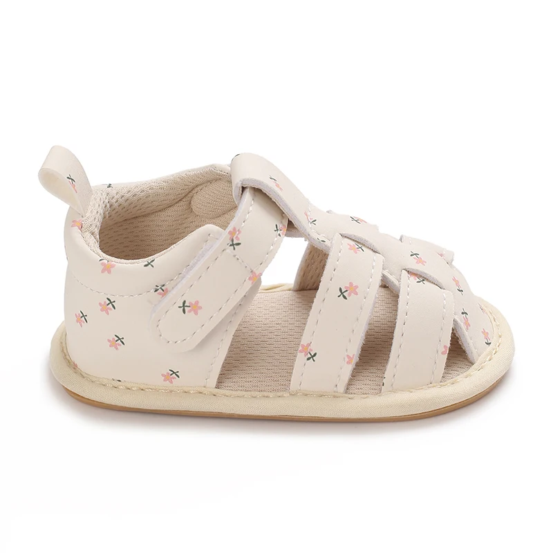 Infant Baby Shoes Girl Shoes New Summer Girl Sandals PU Leather Floral Rubber Sole Anti-Slip Newborn First Walker Crib Shoes