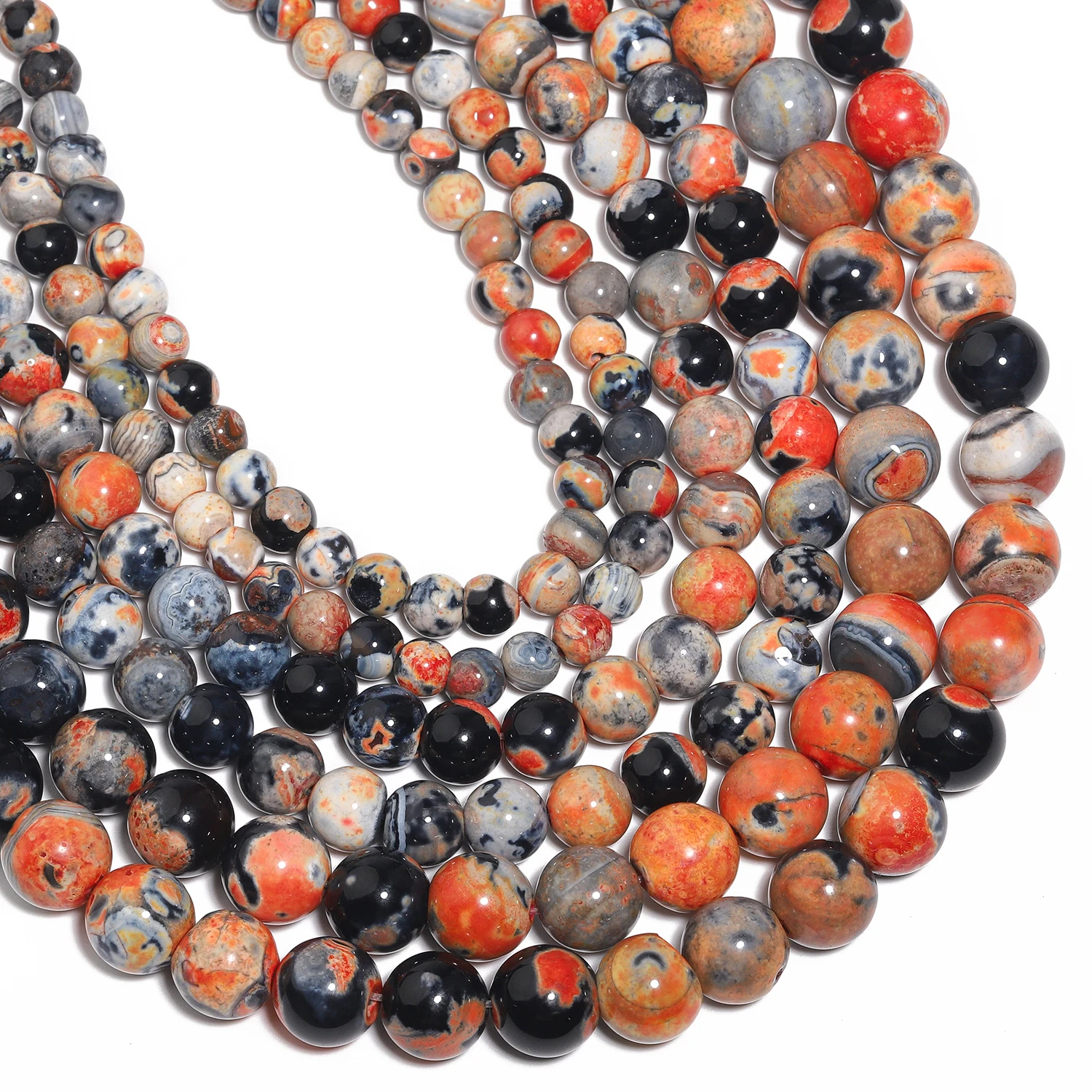 6/8/10mm Natural Stone Red Fire Agate Beads Round Loose Spacer Beads for Jewelry Making DIY Necklace Bracelets Accessories 15\'\'