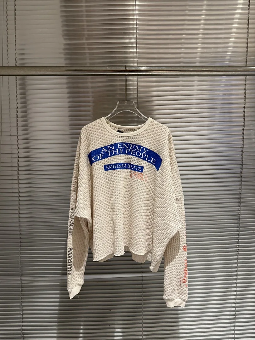 

25SS Waffle Knit Long-Sleeve Vintage Printed Long Sleeve T shirt Pullover