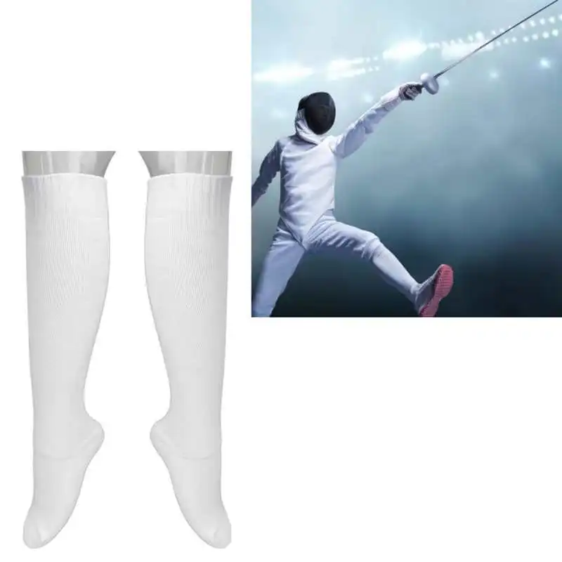 1 Pair Fencing Socks Thickened Cotton Unisex Protective Fencing Stockings for Epee Sabre and Foil Women Men White