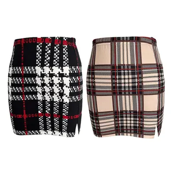 חצאית מיני עיפרון מיני חצאיות משובץ קו-קו סקסי זעיר-קו חצאית מיני נשים 2024