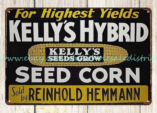 KELLYS HYBRID SEED CORN metal tin sign decorative lodge cafes living room