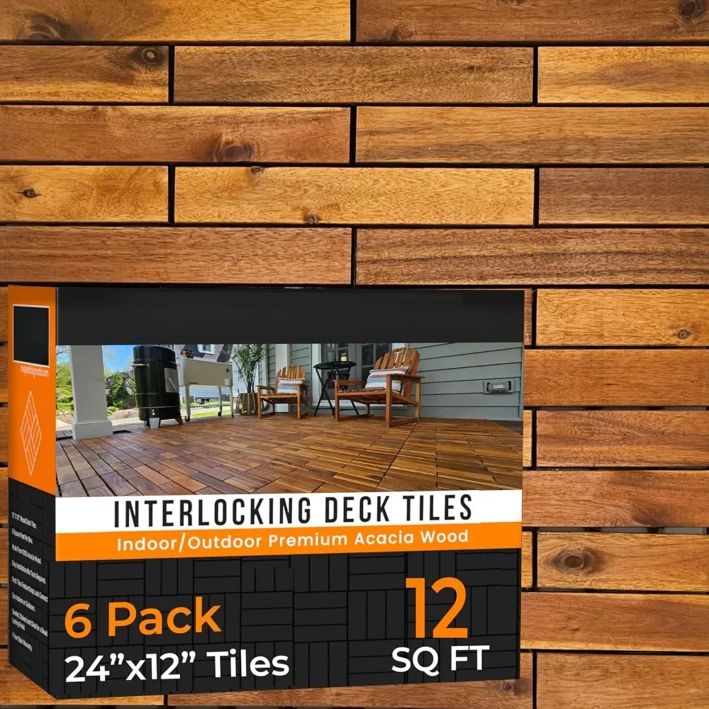 

12 Sq Ft Interlocking Deck Tiles 24 x 12 Long Together Wood Flooring Floor Decking Tile, Waterproof Flooring (1 Pack (6 Pieces))