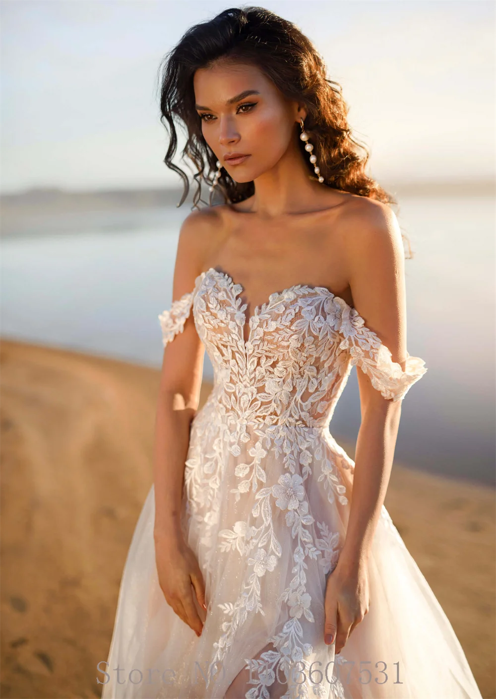 Off The Shoulder Applique Tule Trouwjurk Voor Bruid Sweetheart Kraag A-Line Side Split Court Trouwjurk Robe De Mariée