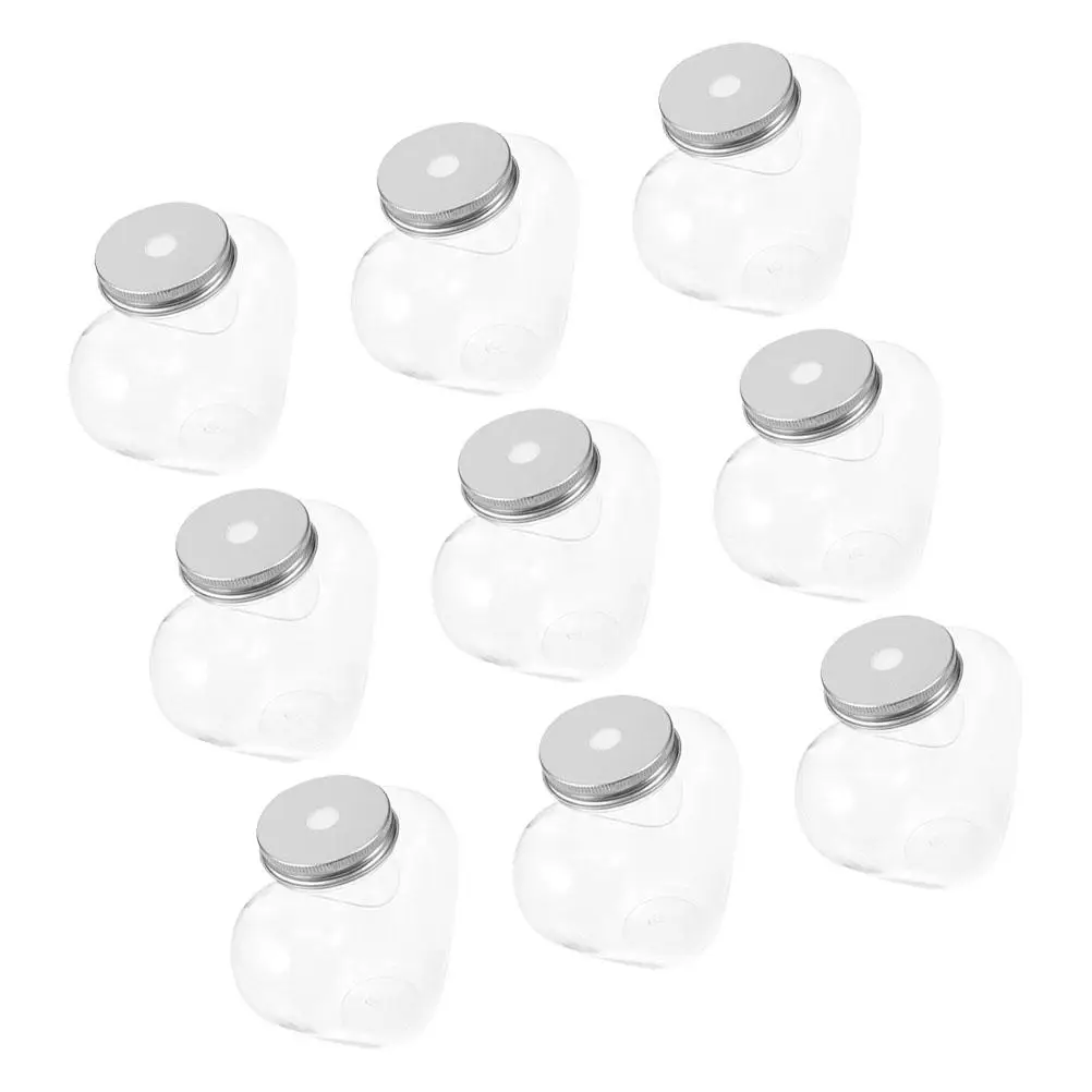 

9 Pcs Heart Shaped Beverage Bottles Transparent Plastic Drink Juice Containers Reusable Small Bottles Kitchen Gadgets Set