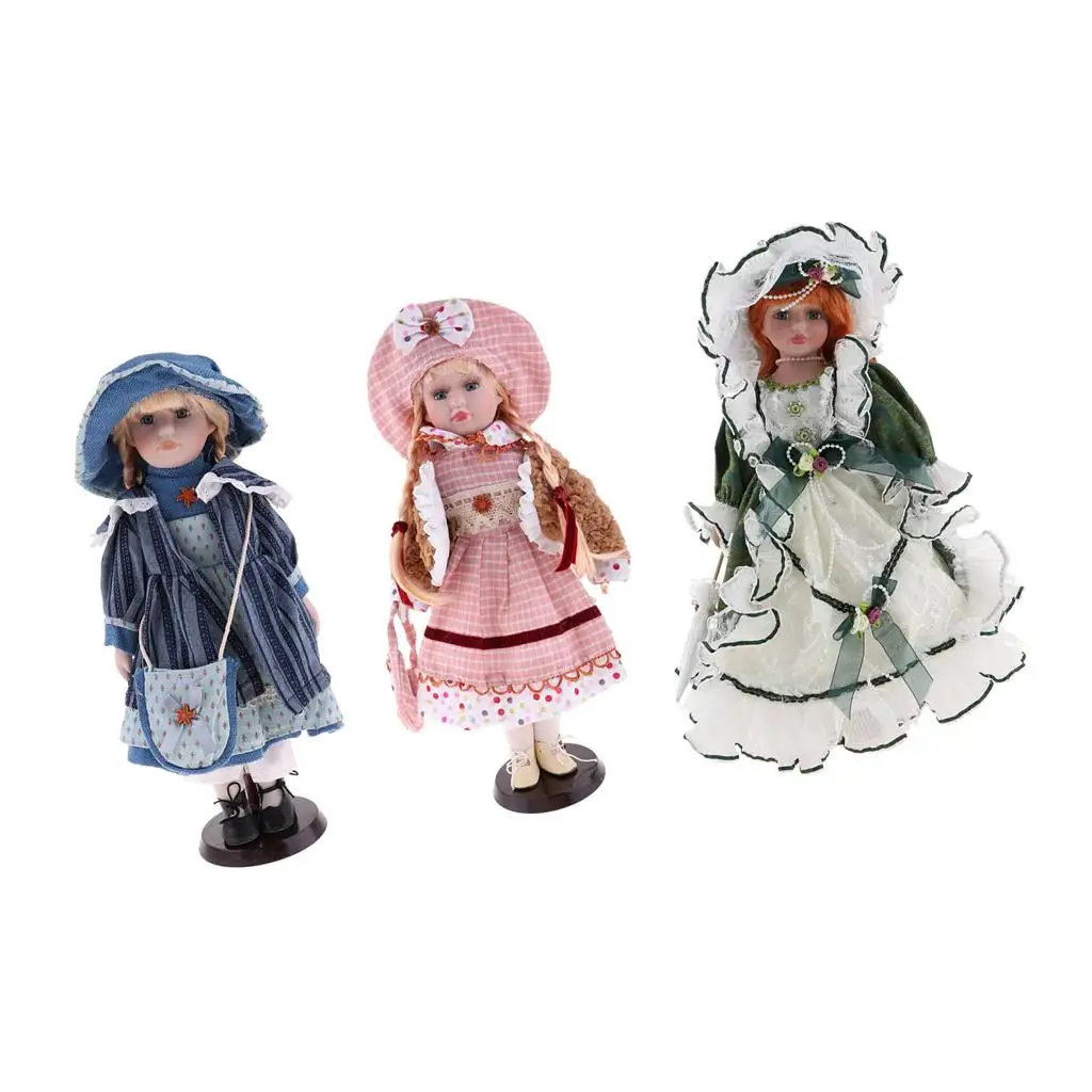 40cm Vintage Porcelain Dolls With Excellent Workmanship With Display Stand