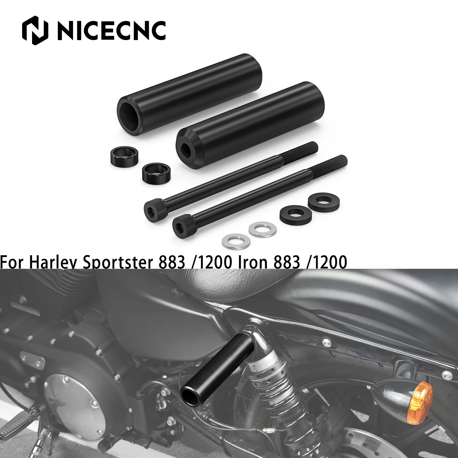 

Upper Shock Mount Frame Sliders For Harley Sportster 883 Low XL883L/1200 Low XL1200L Iron 883 XL883N/1200 XL1200NS Forty Eight