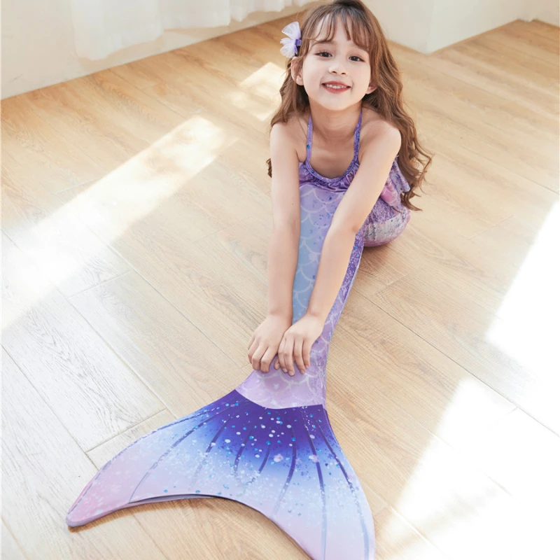 Kids Mermaids Tails For Girls Swimming Dresses Fantasy Swimsuit Can Add Monofin Fin Cosplay Beach Mermaid Bikini Costume