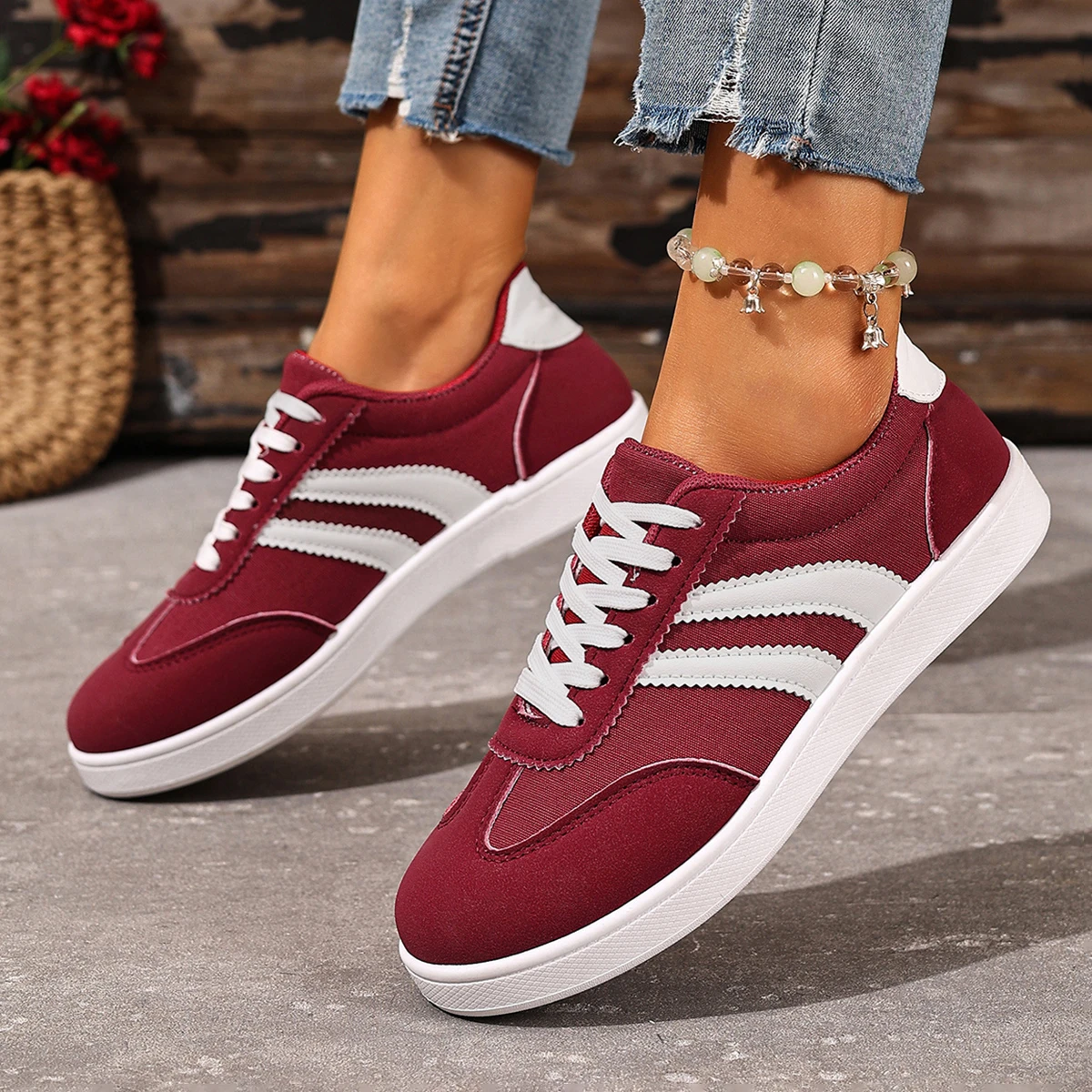 Damen-Tennisschuhe, flache Modelle, modische Schuhe in verschiedenen Farben, Schnürschuhe, vulkanisierte Schuhe, Frühling/Herbst, Damen-Outdoor-Sportschuhe, Fußbekleidung. – Detail 14