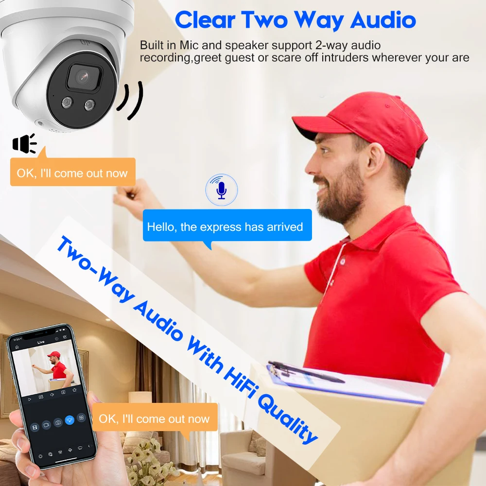 Vikylin 8MP 4K Security IP Camera For Hikvision OEM DS-2CD2386G2-IU PoE Sound light Warn Human Vehicle Detection Two Way Audio