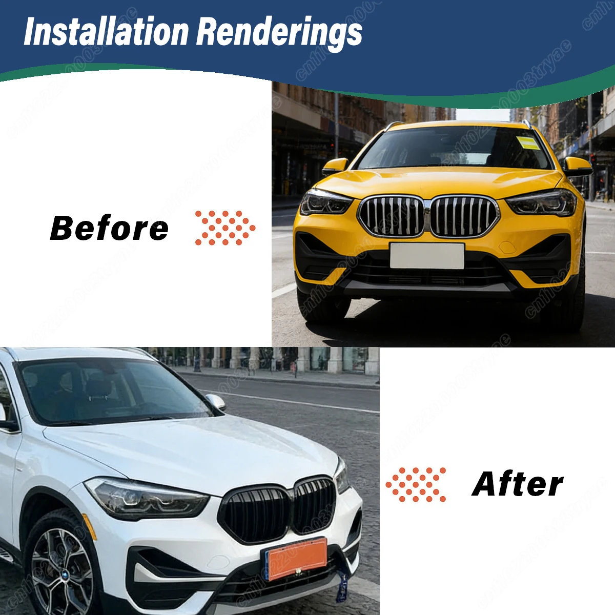 For BMW X1 F48 2020 2021 2022 Automotive Front Bumper Black Knight Dual Line Style Air Intake Grille SUV Radiator Cover Body Kit