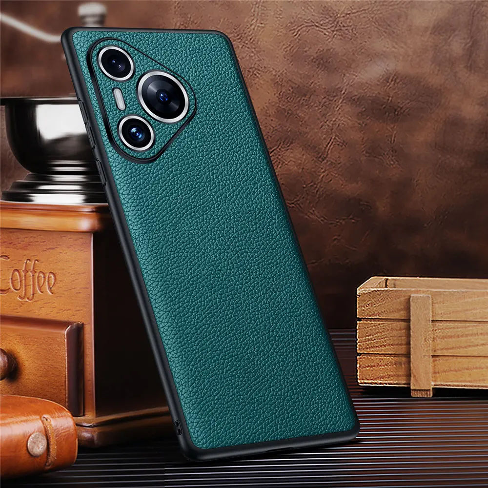Genuine Cowhide Cowhide Leather Litchi Case for Huawei Pura 70 Pro+/70 Ultra Retro Business Armor Back Cover