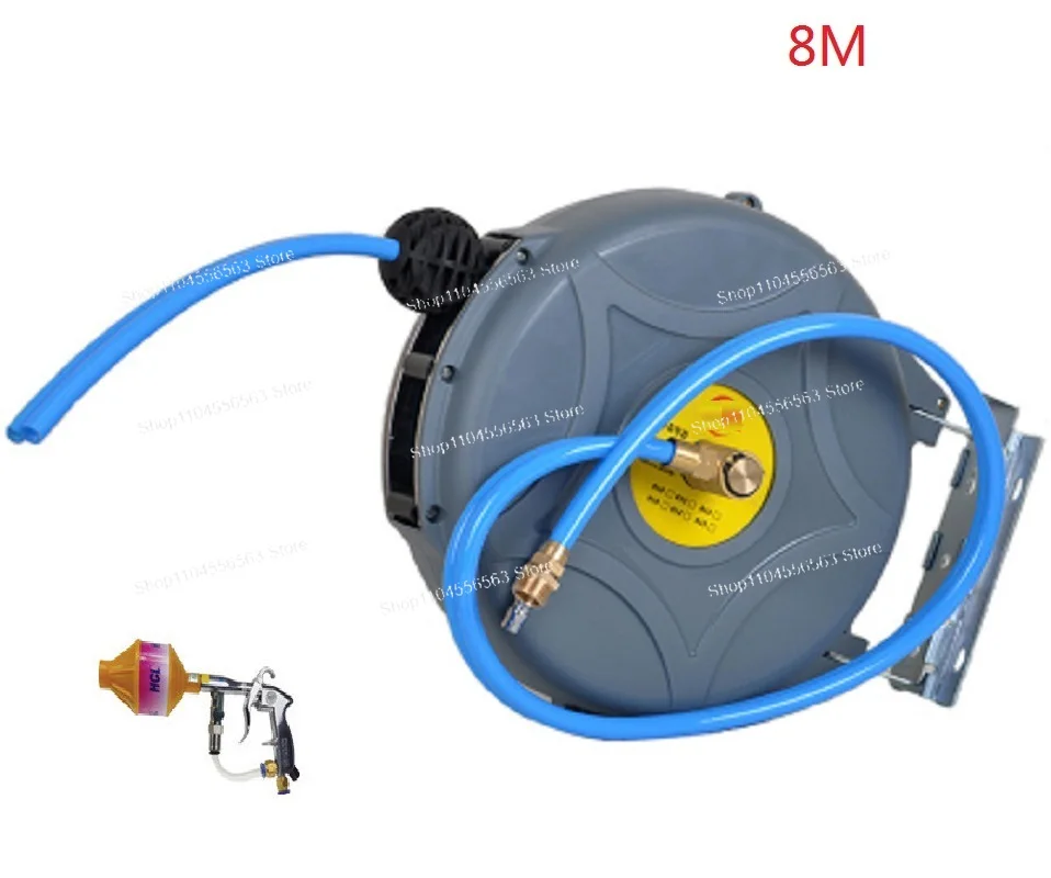 ​​8-10M Dual-Channel Water/Air Mixing Hose Reel, Auto-Retractable Telescopic Winder for Automotive & Industrial Use​​