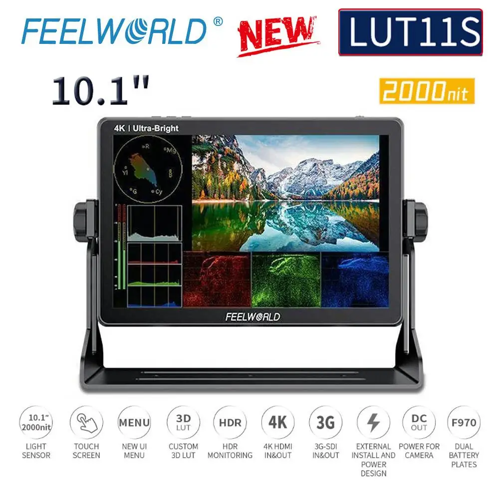 In stock FEELWORLD LUT11S 10.1 Inch Monitor 2000nit Ultra Bright IPS Touch Screen 3DLUT 3G-SDI HDMI-Compatibled For DSLR Camera