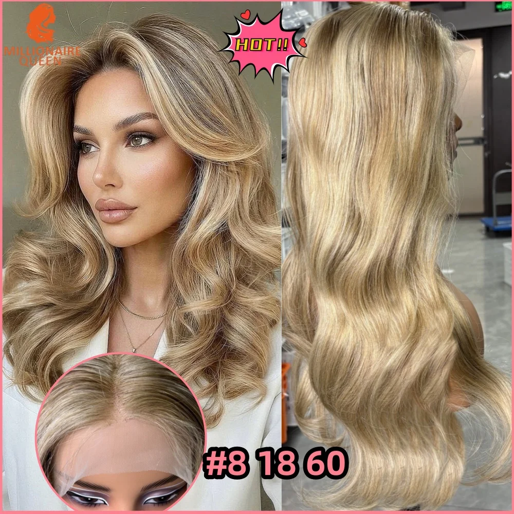 

Ash Blonde 13x6 Human Hair Body Wave Wig 180% Glueless Wigs Balayage Ombre Highlight Lace Front Wig Millionaire Queen Hair Store
