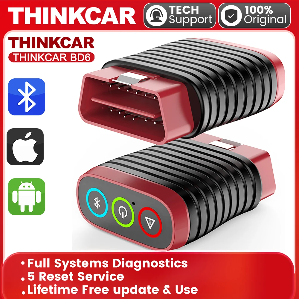 THINKCAR BD6 obd2 Scanner Bluetooth, Wireless All System Diagnostic Tool for iOS & Android, 5 Hot Reset Free Car Code Reader