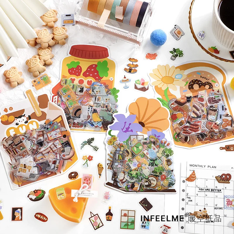 100 Pcs พืชสีเขียว Yummy อาหารสติกเกอร์ Kawaii น่ารัก Mini เครื่องเขียนสติกเกอร์ Flakes Scrapbooks สติกเกอร์สำหรับ Planner Diary