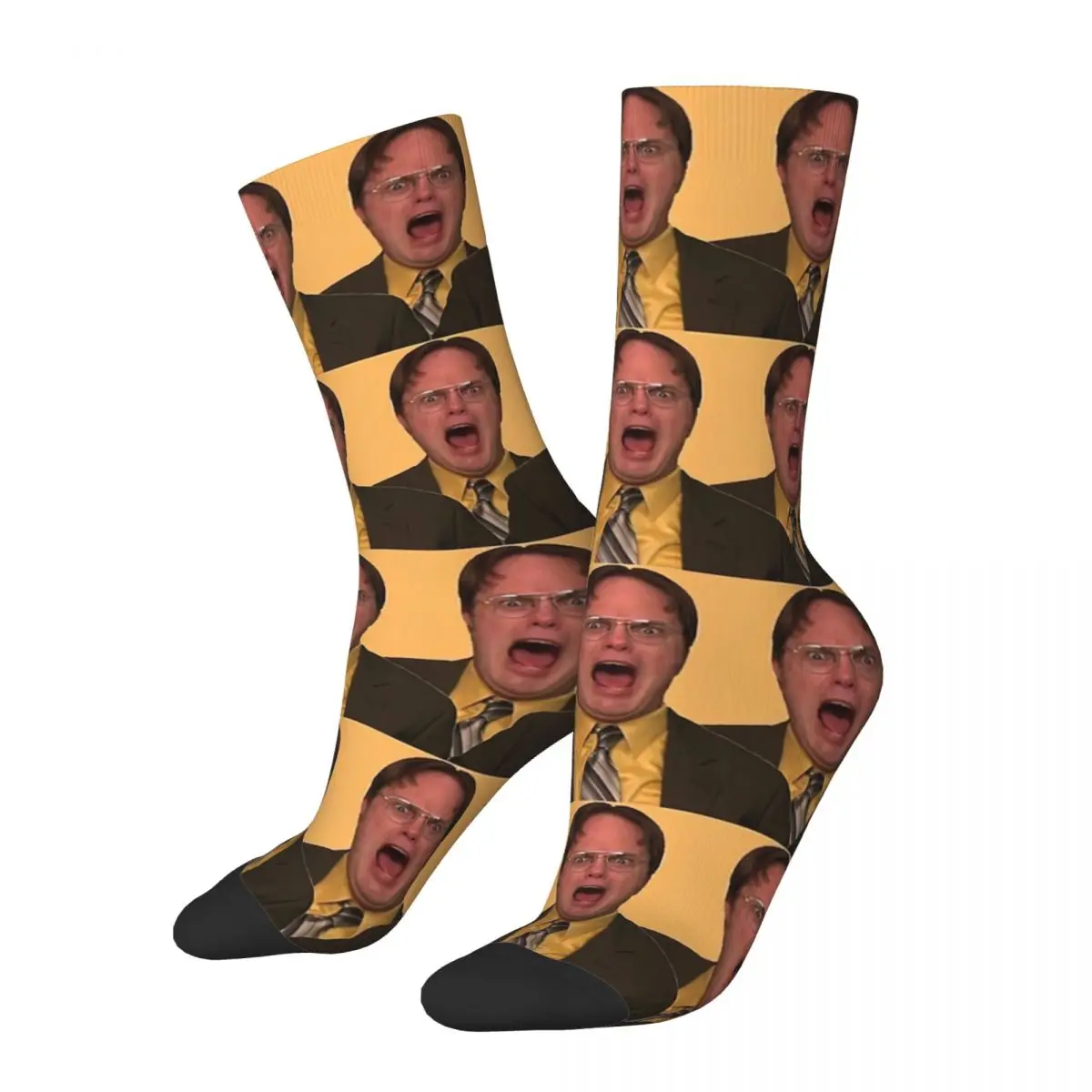 Dwight Schrute The Office Repeat In Mustard Yellow Shirt Yelling Funny Socks for Women Men Novelty Street Style Crazy Sock Gifts