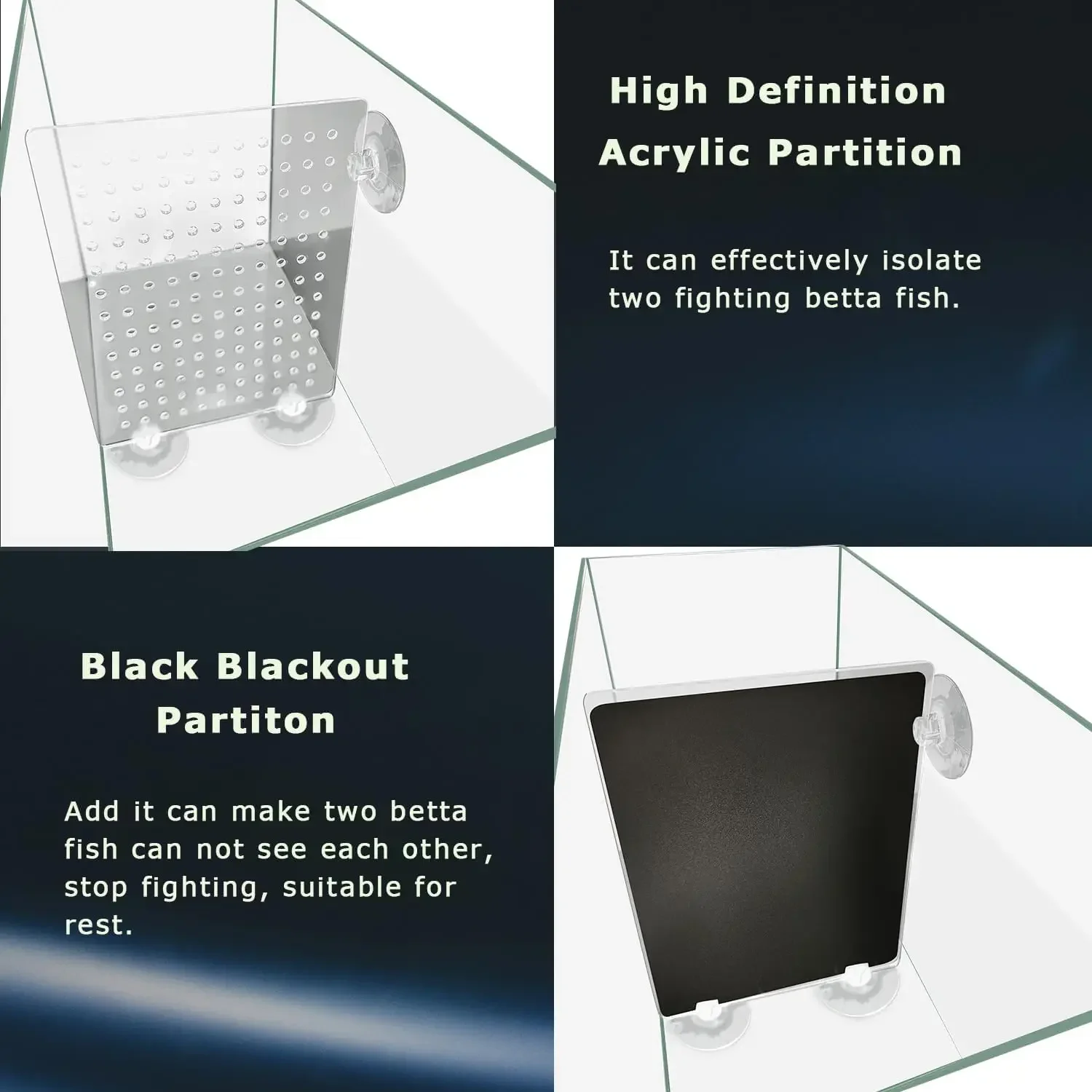 Acquario in nano vetro per pesci da 3 galloni 12,6" L, con piastra separatore per Betta, acquario quadrato multifunzionale con filtro, LED Li