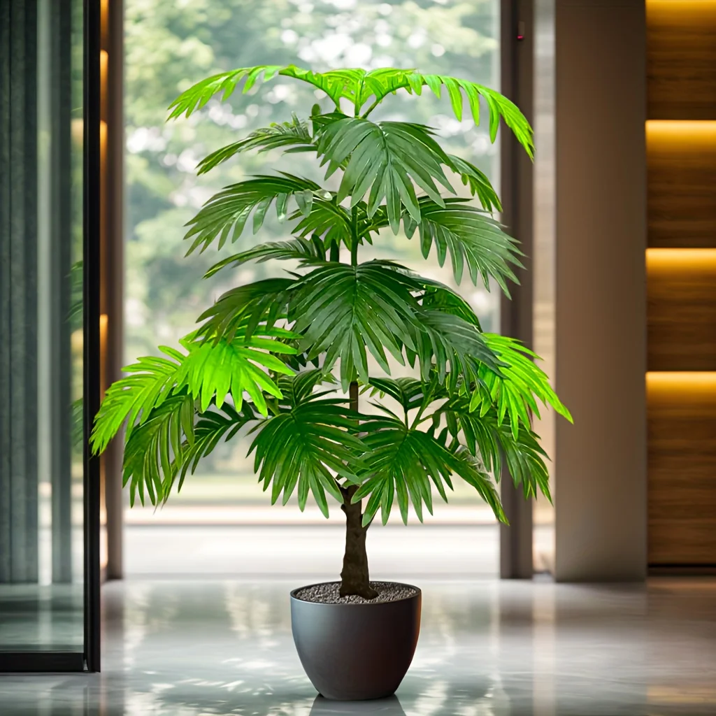 1 Stück 33 Blätter 100 cm/39,37 Zoll realistischer künstlicher Palme mit UV-Beständigkeit für Zuhause, Büro, Innen- und Gartendekoration