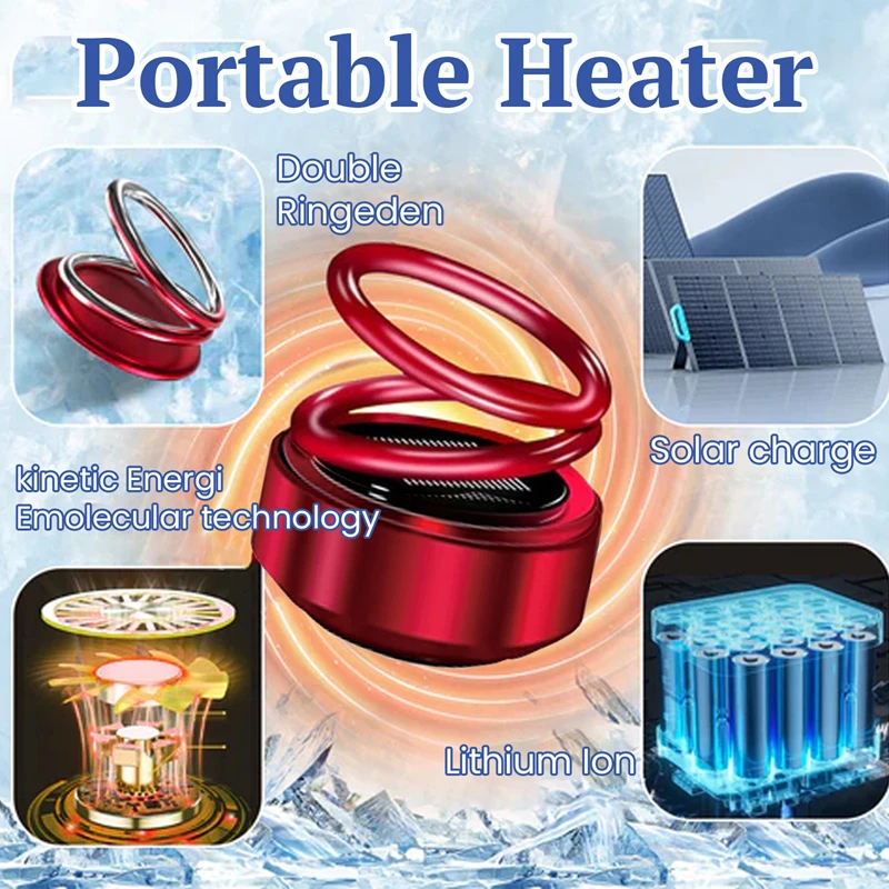 Portable Molecular Heater Double Ring Rotating Solar Powered Windshield Defroster Car Perfume Diffuser Molecular Heater