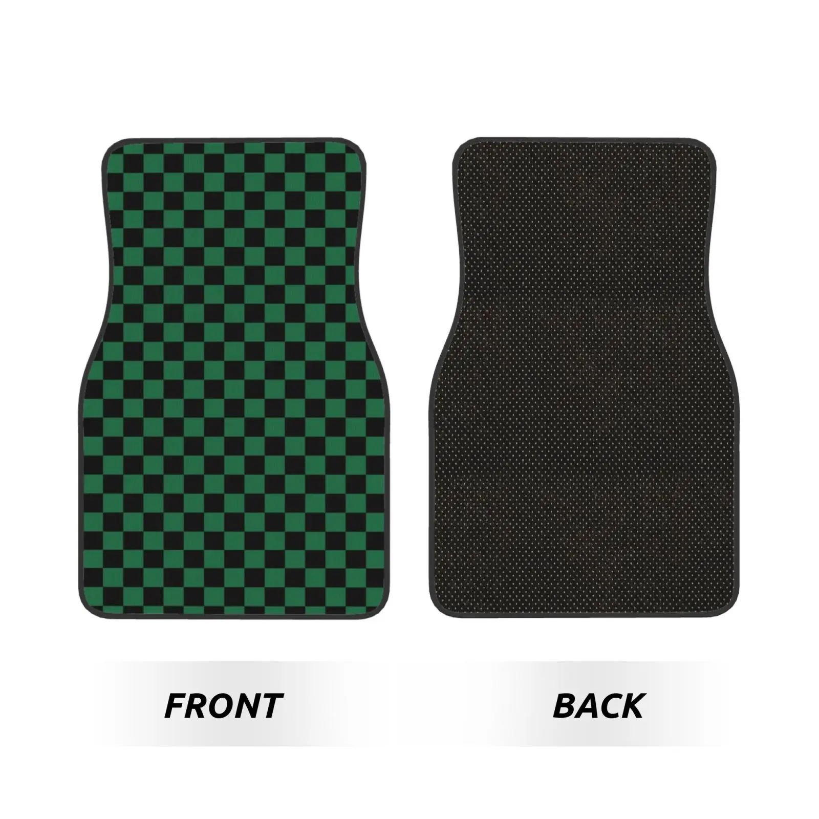 Dark Green Grid Pattern Print Car Floor Mats Waterproof Car Carpet Mat Set of 4pcs with Anti-Slip Backing Fit for SUV Trucks