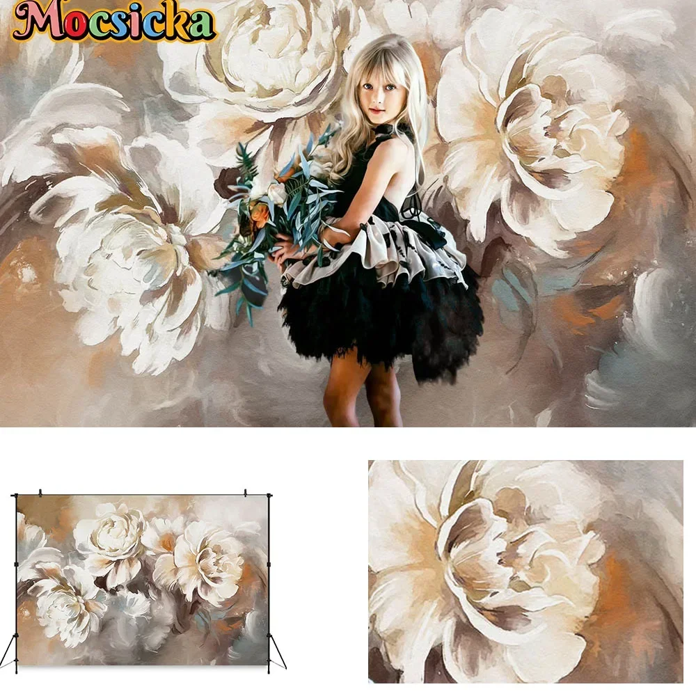 

Abstract Bloom Floral Studio Photography Background Props White Brown Oil Painting Texture Vintage Art Backdrop Kids Photobooth