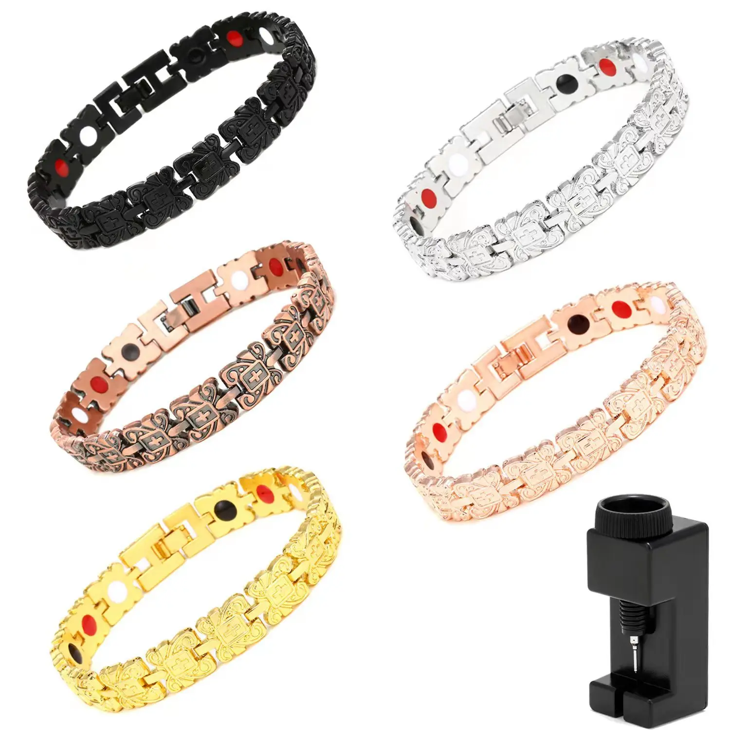 Magnets Bracelets & Bangles Men Health Care Anti Fatigue Detachable Bracelet Metal Healing Magnetic Cross Wristband Jewellery