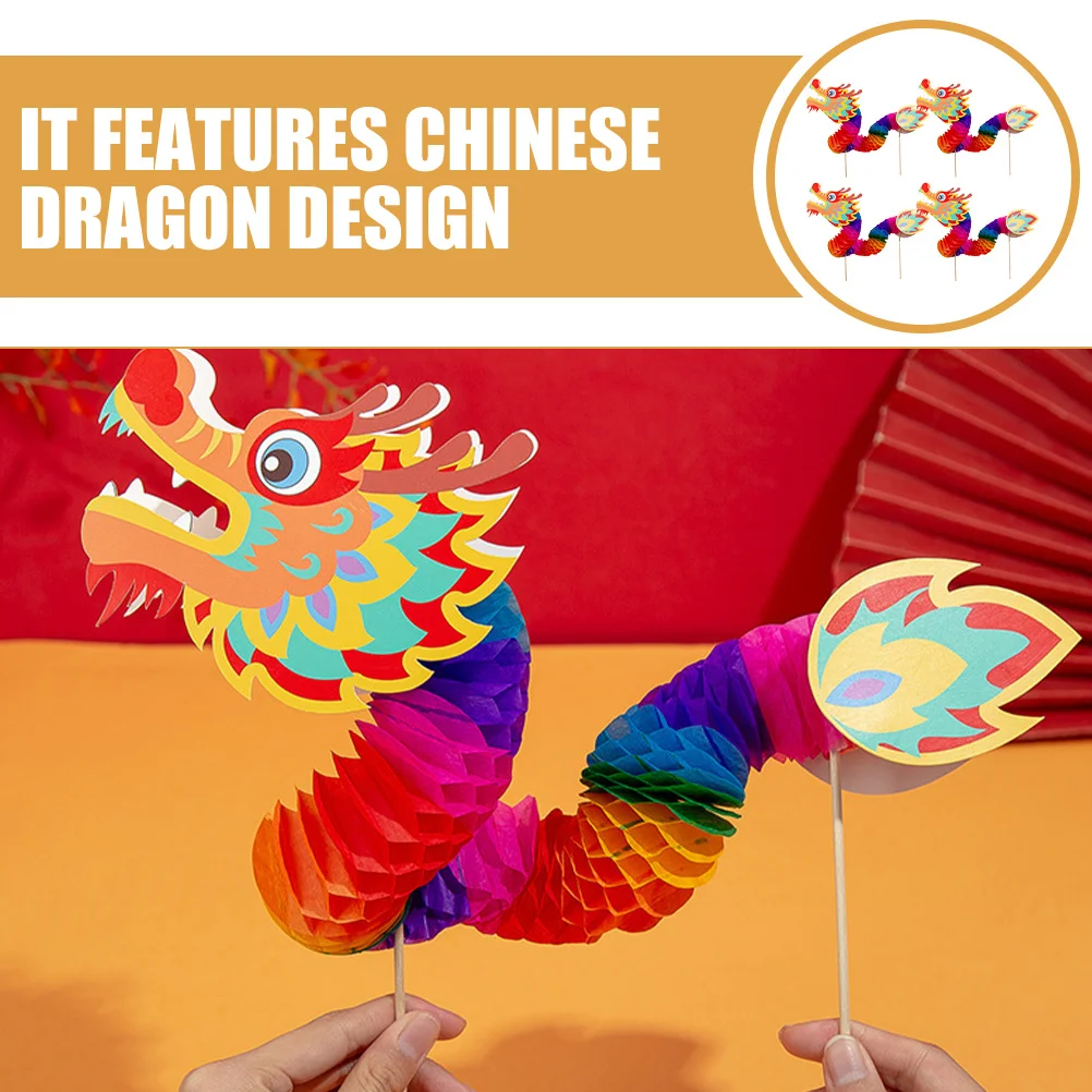 

4Pcs Chinese New Year Paper Dragon Decorations 3D Paper Craft Party Supplies Photo Props for Spring Festival Chinese Dragon