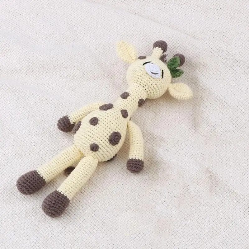 

95AE 28cm Crocheted Giraffe Cuddle Doll Stuffed Toy Giraffe Cotton Filled Loneliness Comfort Toy Toddler Kids Room