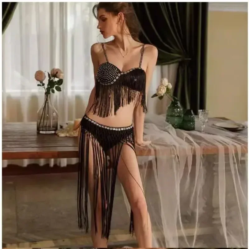 بار، ملهى ليلي، قاعة الرقص، حفلة GOGO، أداء DS، شرابة سوداء مثيرة، مجموعة ألماس لامعة #3