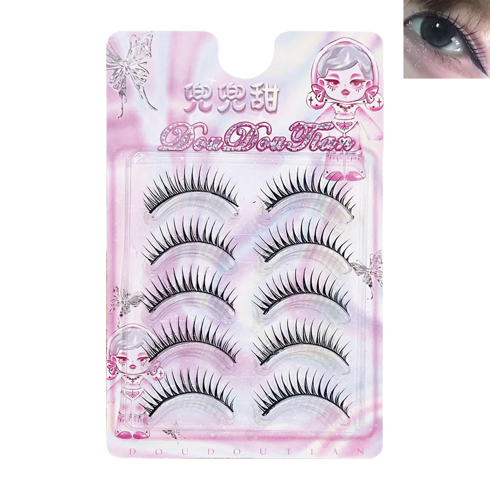 5 Paar schwarze Manga-Wimpern im koreanischen Stil, flauschige Idol-Augenwimpern zur Vergrößerung Ihrer Augen, natürlich Mädchen-Gruppen-Wimpern