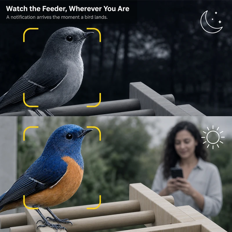 Bird Feeder TO1 with Camera Solar Powered Smart Bird Feeder with AI Bird Identification 2 Seed Bins IP66 Waterproof