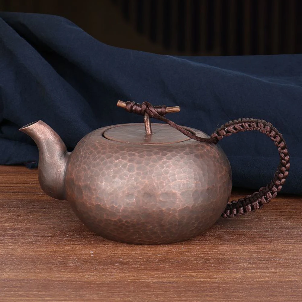 

Чайник из красной меди в китайском ретро-стиле, чайник ручной работы из чистой меди, чайный сервиз для здоровья, домашний горшок для кипящей воды, 450 мл