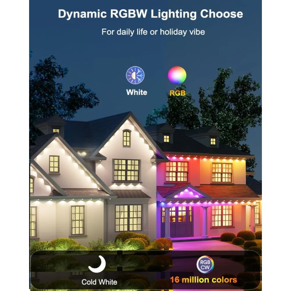 أضواء خارجية ذكية دائمة، 100 قدم مع 60 سلسلة أضواء LED RGBW+IC، IP67 مقاومة للماء مع 108 أوضاع للمشهد لـ Ha