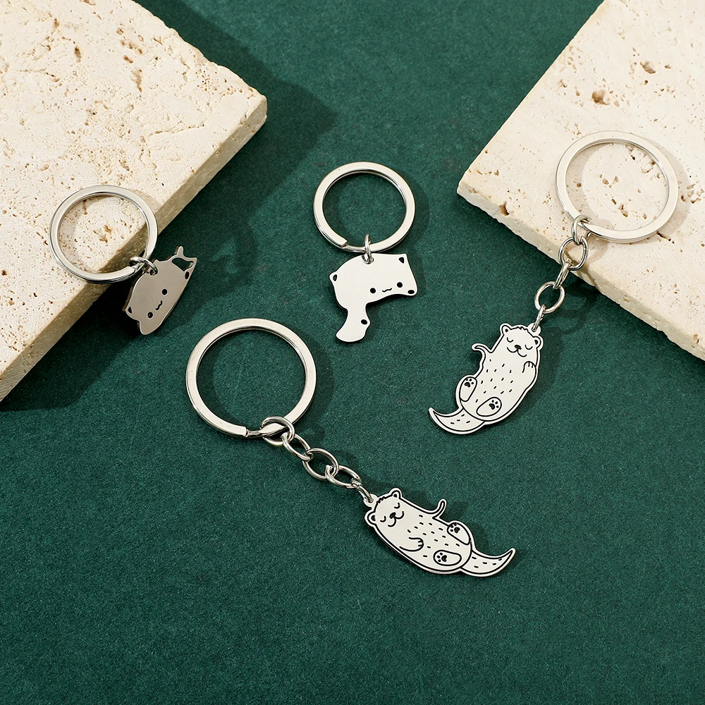 2 Pcs Otter Animal Keychain Set Stainless Steel Car Key Holder Bag Pendant Unique Gift for Besties And Couples