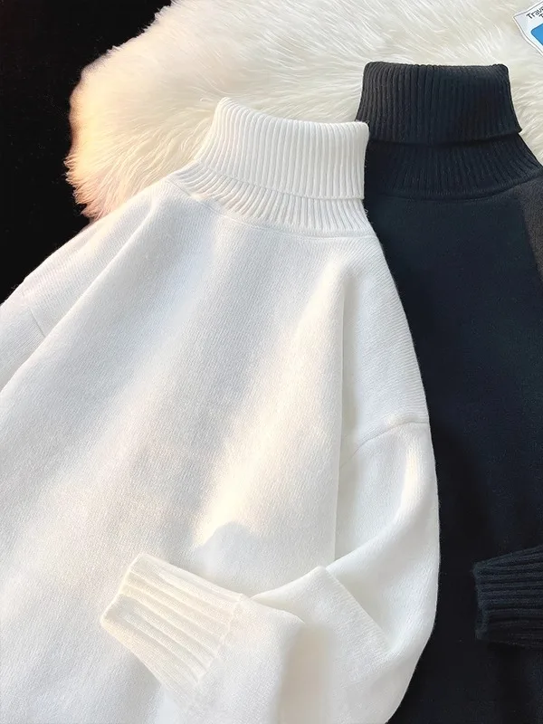 

Men's Fce Lined Thi High Collar Knitwear Loose Fit Winter Warm Base Layer irt Casual Sle plus Size Inner Wear