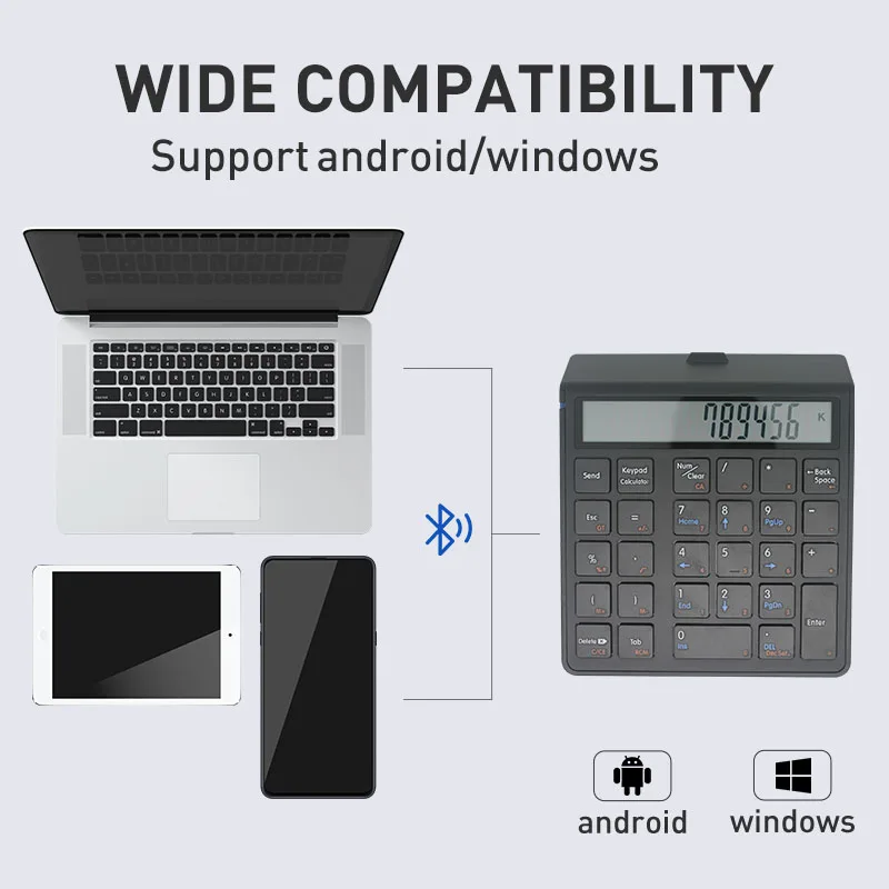 LCD ekran ile Bluetooth sayısal klavye hesap 2 in 1 kablosuz numarası tuş takımı Bluetooth elektronik hesap 12 basamak