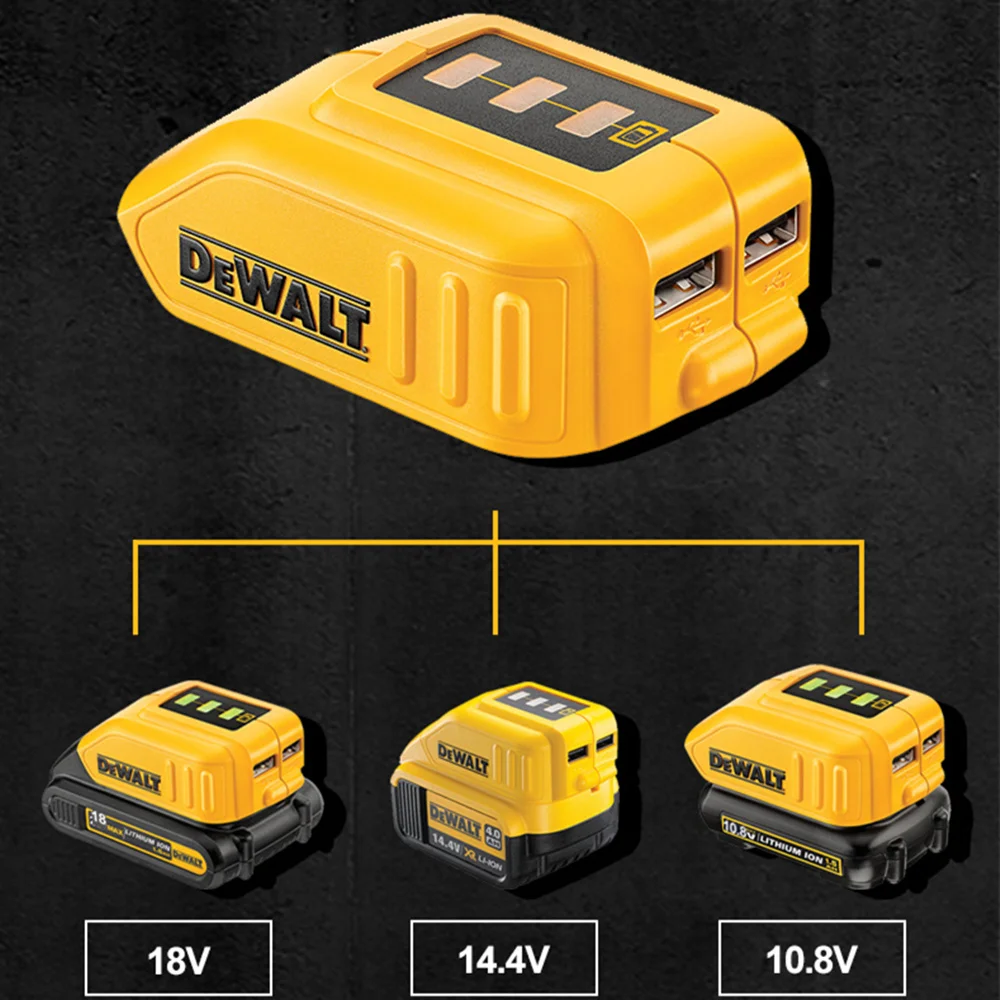 DEWALT DCB090 USB Power Source Adapter Batteries Charging Converter Charges USB Compatible Devices 12V/20V MAX USB Power Source