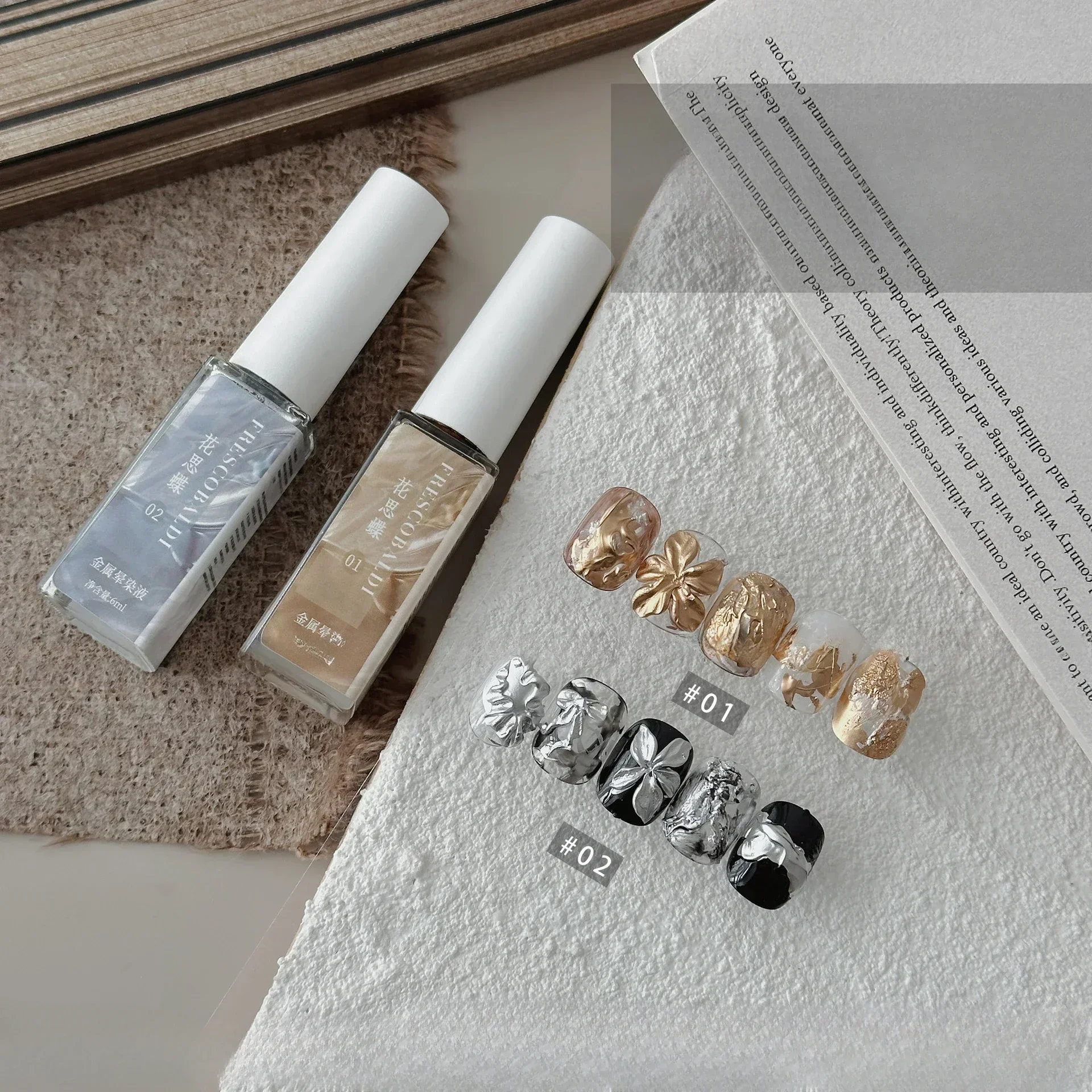 

6ml Gold Silver Metal Watercolor Nail Polish Ink Natural Air Dry Clear Blossoming Effect Gradient Ink Marble Nails DIY