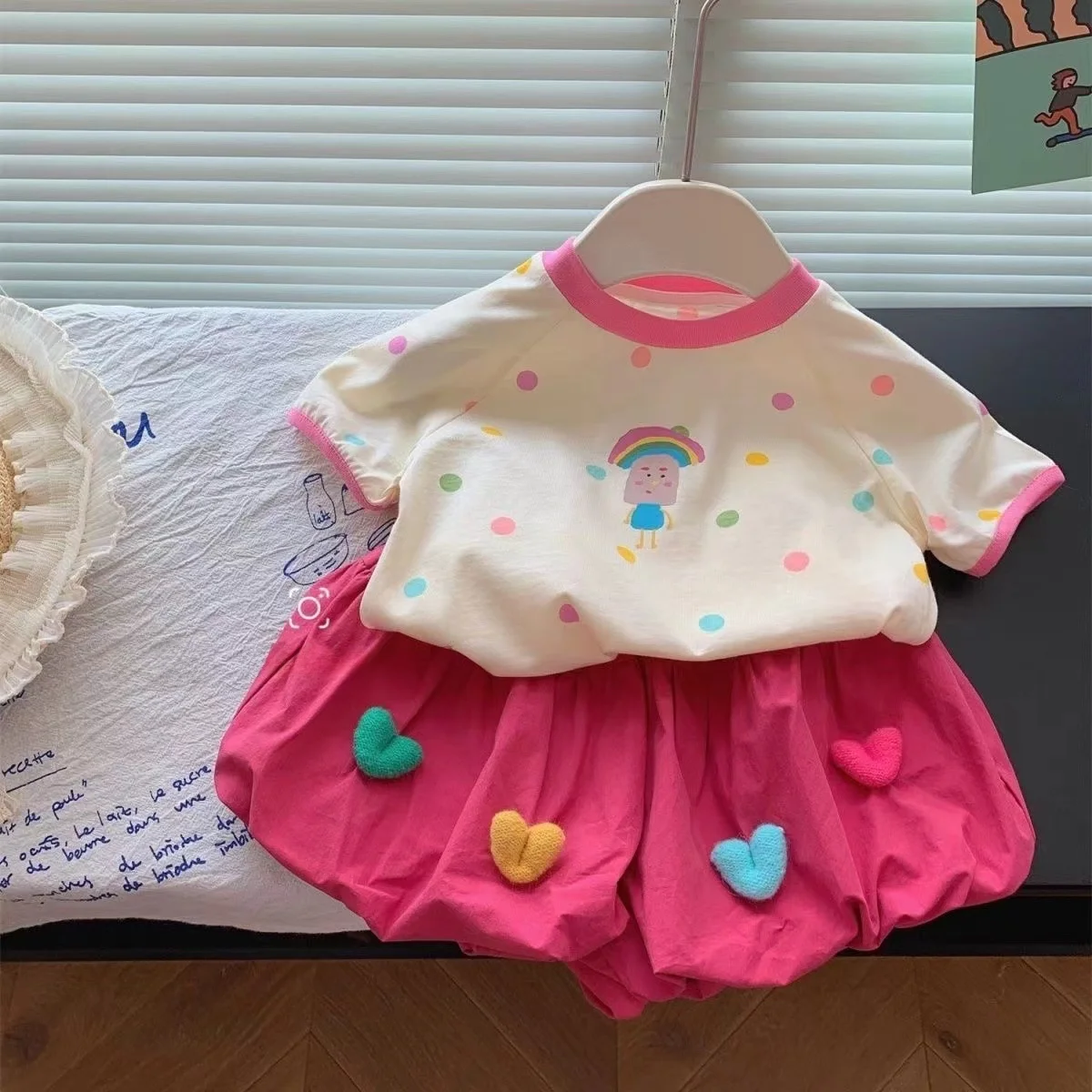 

Summer Polka Dot Short Sleeve Two-Piece Set for Little Girls Fashionable Korean Style Child Outfit Tagkita Brand