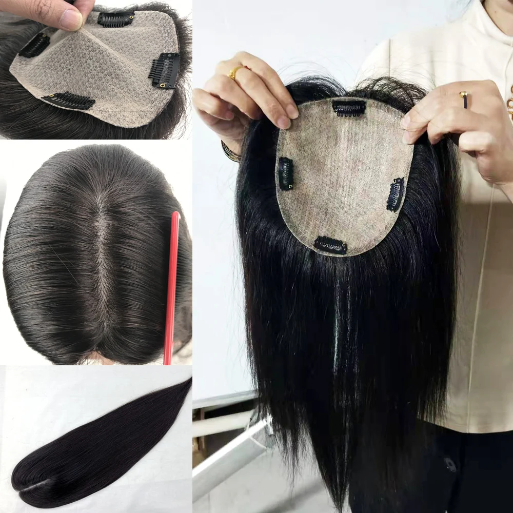 Natural olhando a base da pele do couro cabeludo cabelo peruca virgem europeu cabelo humano toppers perucas para as mulheres com cabelo de diluição