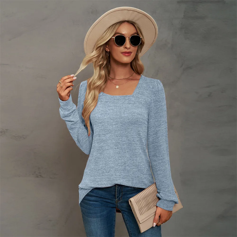 

Blouse Womens Casual Long Sleeve Tunic Shirts U Neck Blouses Tops New Spring Elegant Loose Tee Tops Camisas