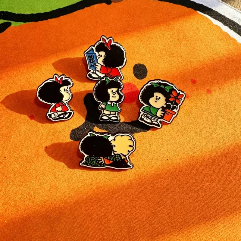 5 Broches de Esmalte de Personajes Animados de Mafalda, Lindos Accesorios de Personajes, Pequeño Regalo, Venta al por Mayor